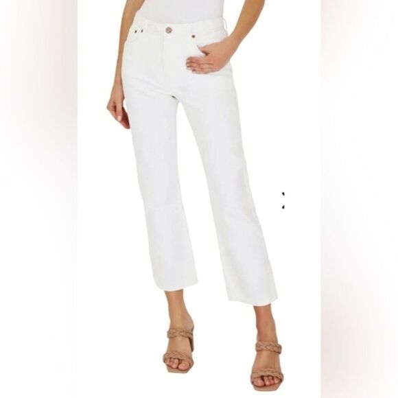 Avec Les Filles high rise Cropped straight leg jeans Size 27 white‎ denim - Picture 1 of 12